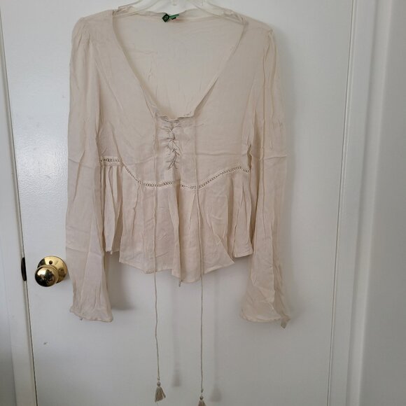 FARM Rio Women's Ivory Lace Up Blouse - Picture 1 of 3